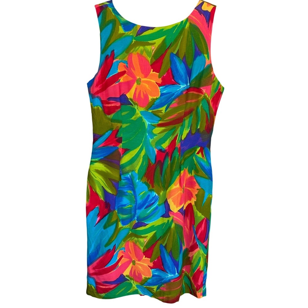 A2‎ Ellen Ashley Dress Tropical Floral Shift 1990s Vintage Resort SleevelesS 10